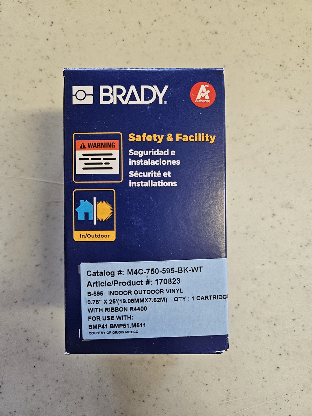 Brady  M4C-750-595-BK-WT PRODUCT #170823 all-weather  O.75x25'